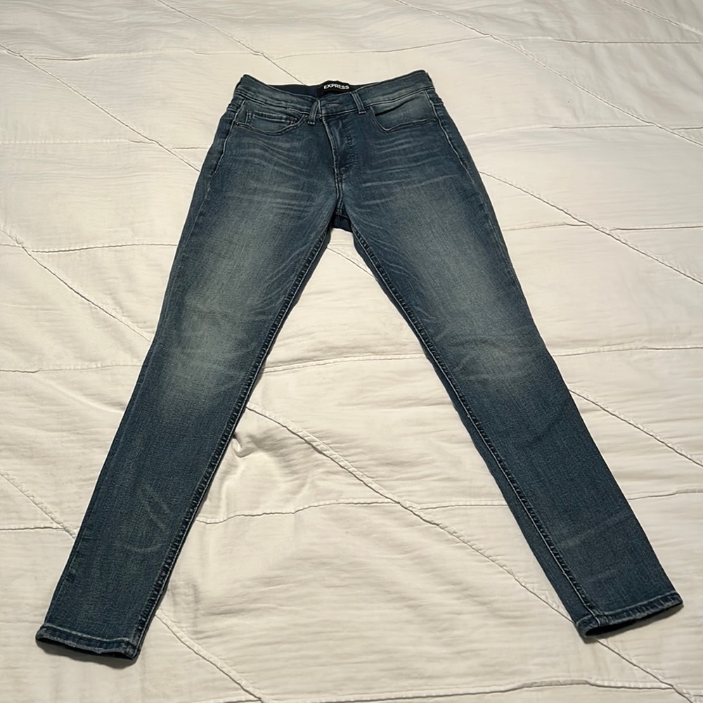 Express Women’s Blue Denim Jeans Legging High Rise Stretch Plus Perfect